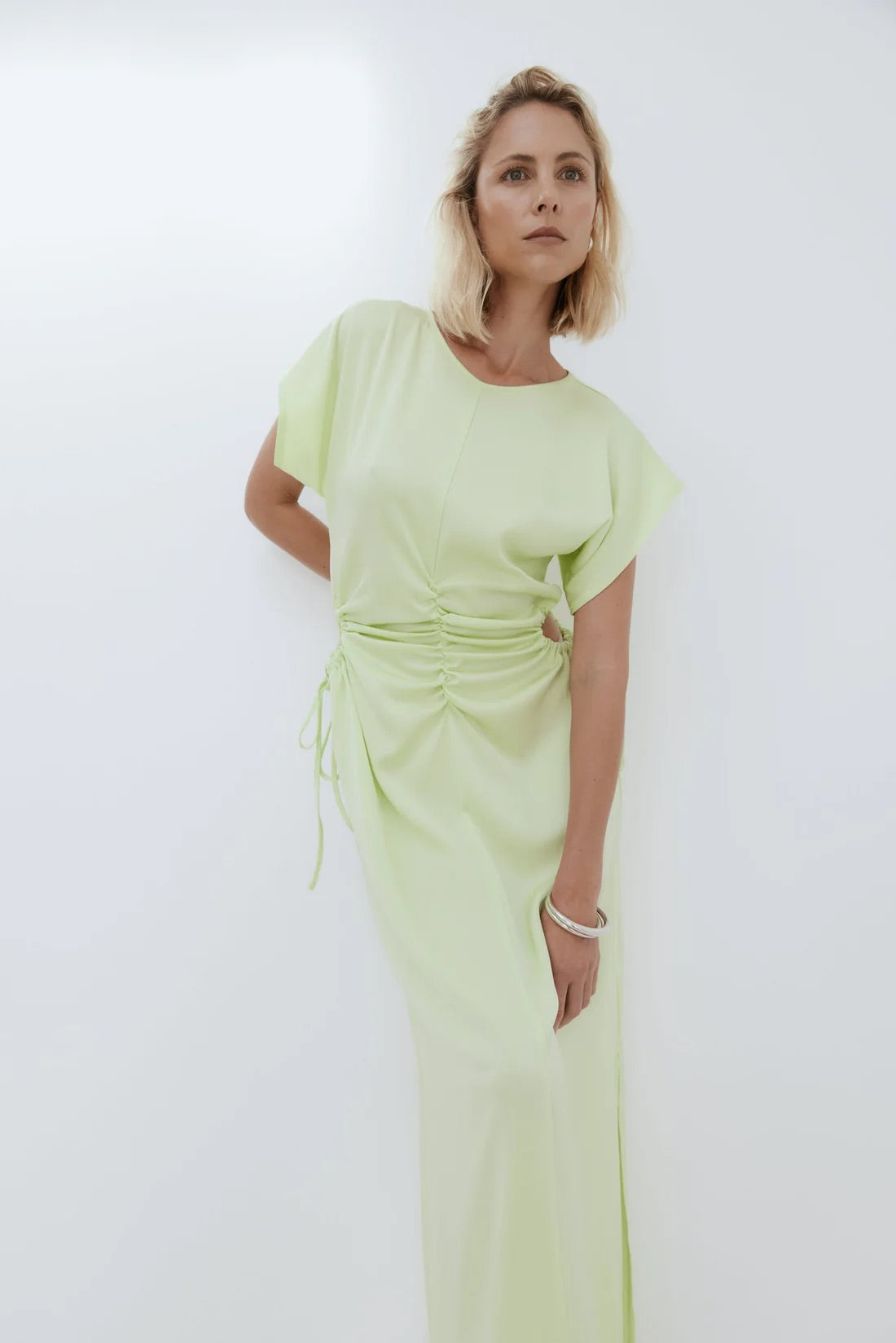 Idae Acid Lime Ruched Detail Dress