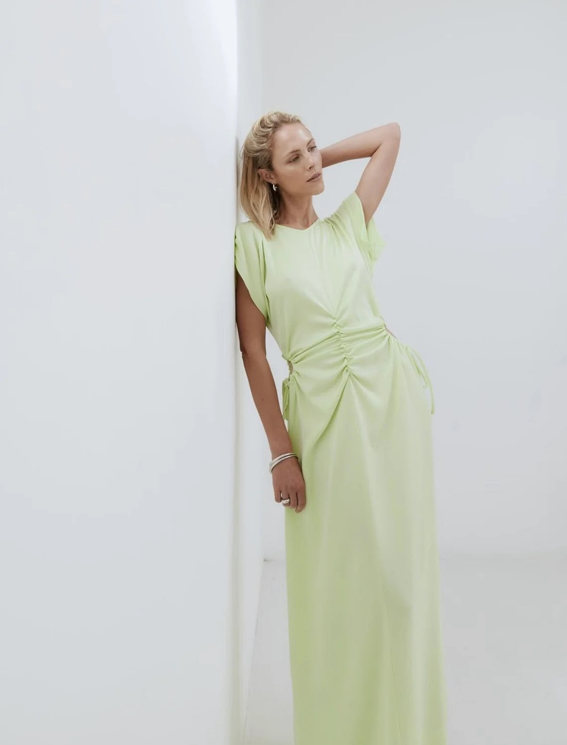 Idae Acid Lime Ruched Detail Dress