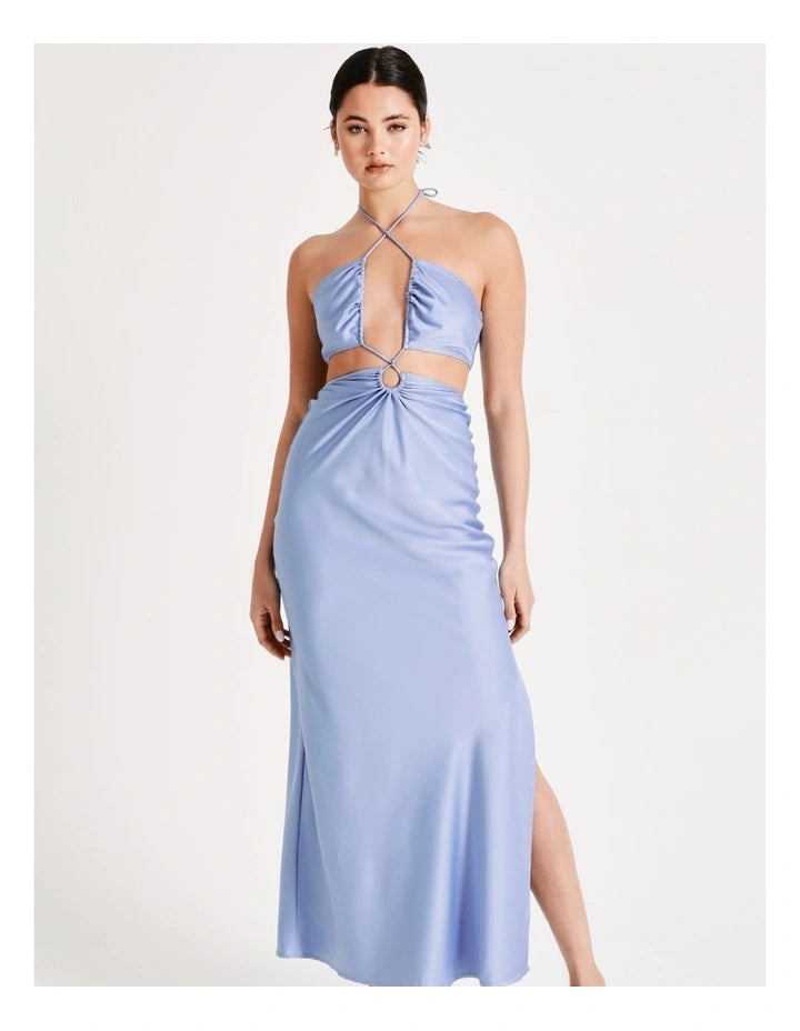 Miss Shop Cut Out Satin Maxi - cosmic sky