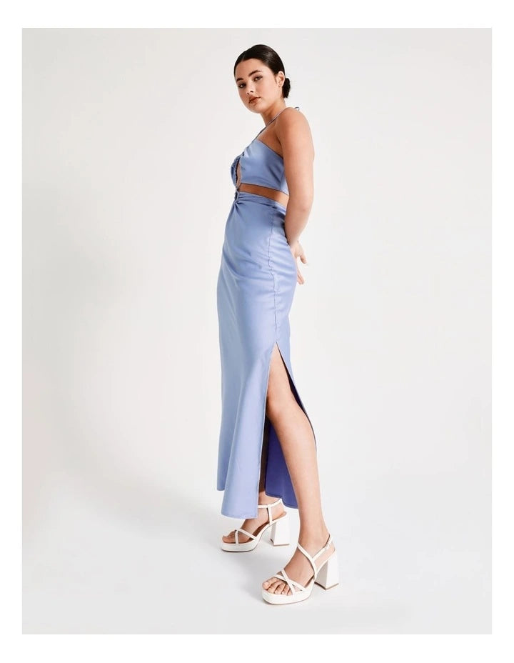 Miss Shop Cut Out Satin Maxi - cosmic sky