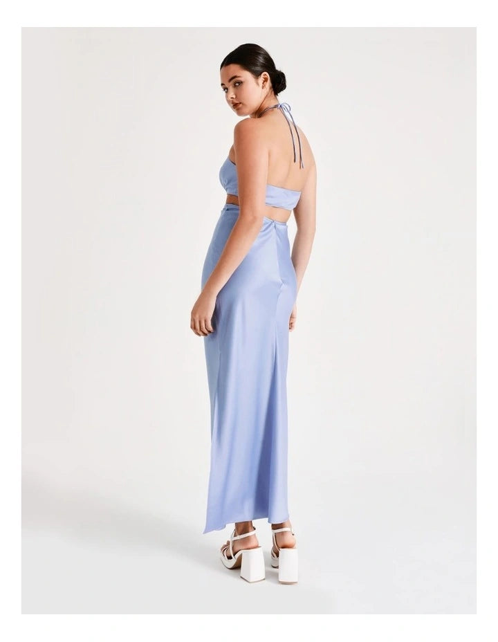 Miss Shop Cut Out Satin Maxi - cosmic sky