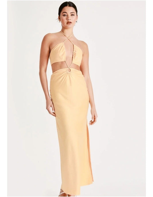 Miss Shop Cut Out Satin Maxi - Melon